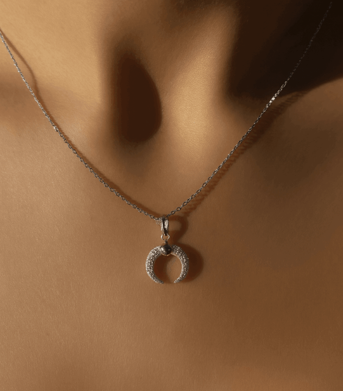 Zirkon Taşlı Hilal 925 Ayar Gümüş Kolye – Süslü Jewellery