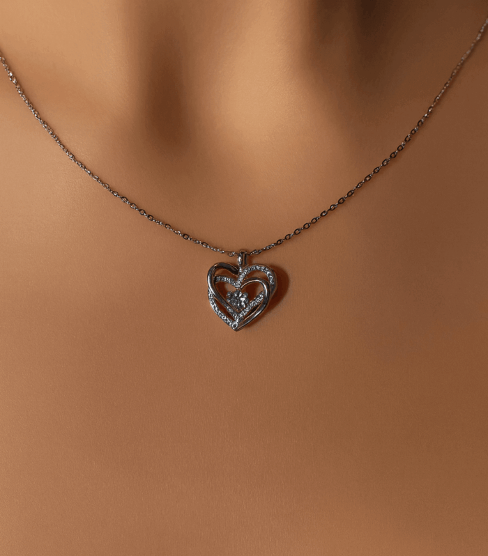 Zirkon Taşlı İç İçe Kalp 925 Ayar Gümüş Kolye – Süslü Jewellery
